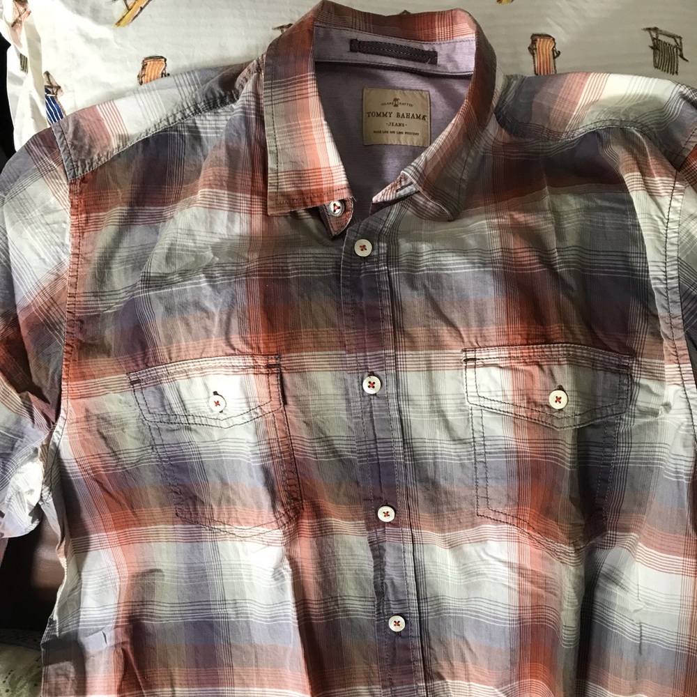 Tommy Bahama, Orange (Plaid), Long Sleeve, X-Large